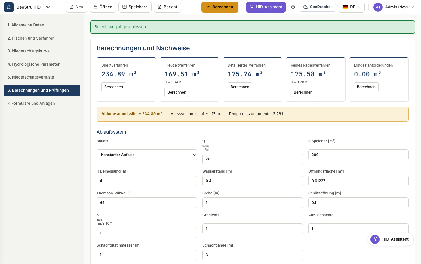 Ergebnisse der Bemessung