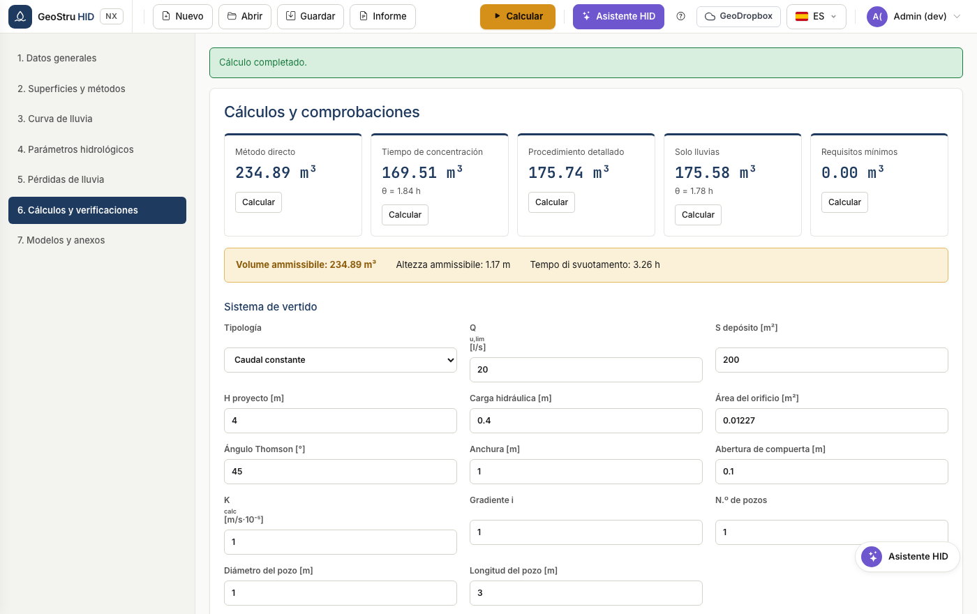 Cálculos y verificaciones