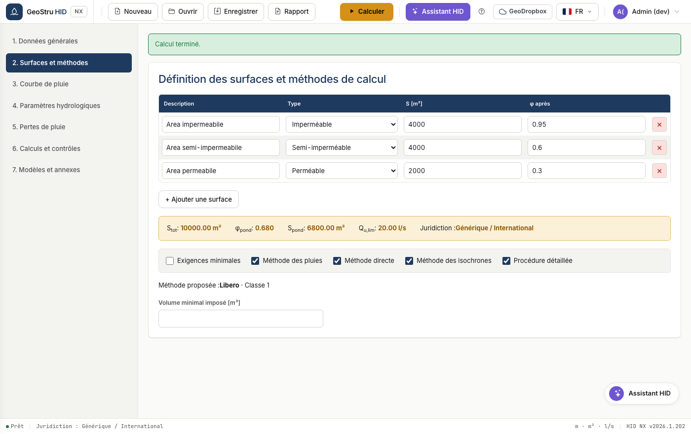 Définition des surfaces et choix des méthodes