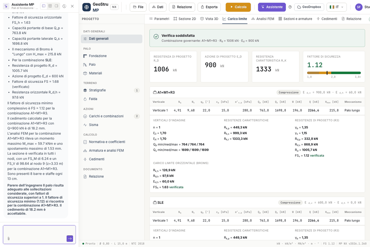 AI assistant panel open beside the Ultimate load tab, with an answer interpreting the results