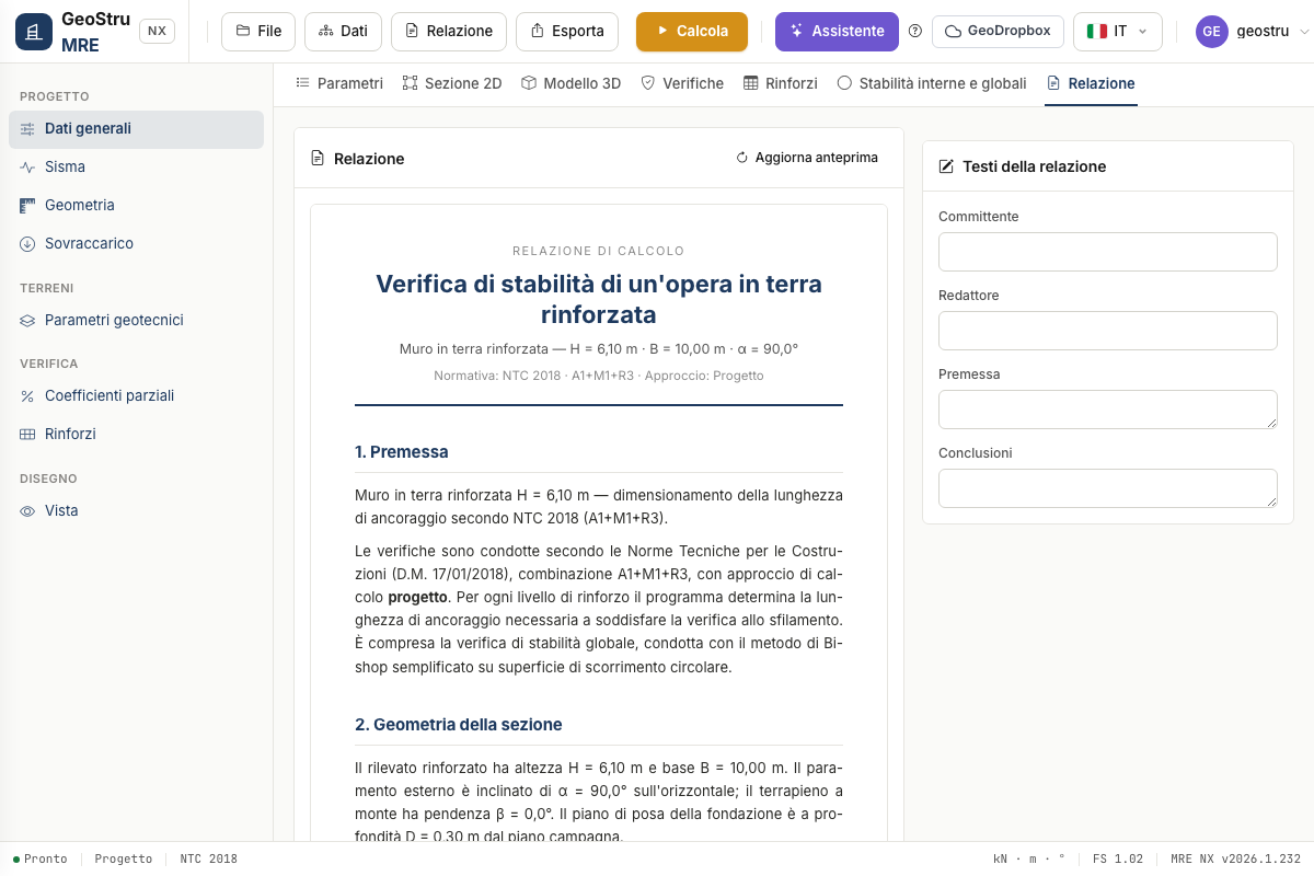 Report preview with the panel of editable texts